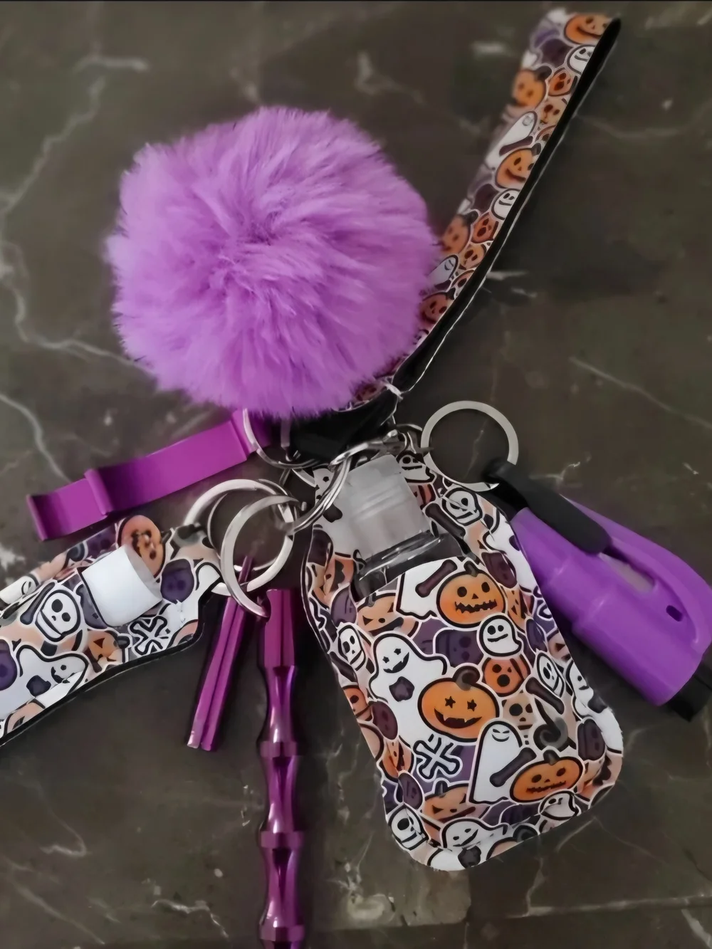 Kids Halloween Pumpkin Keychain with Orange Pom Pom Set Of 3